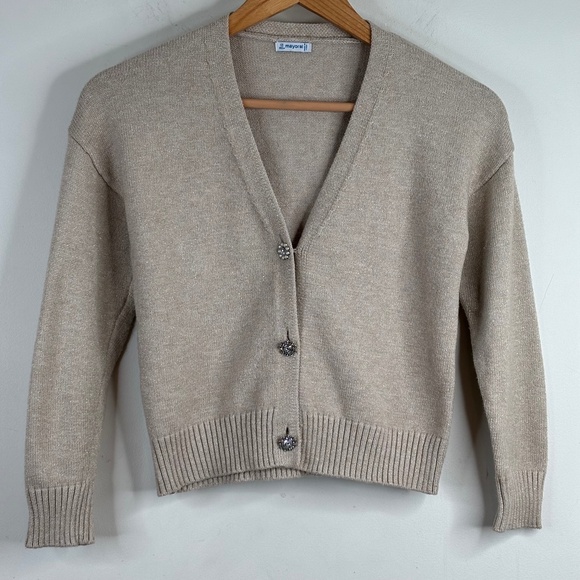 Mayoral Cardigan Girls 12 Cream Oatmeal Sparkle Glitter Preppy School Classic - Picture 1 of 9